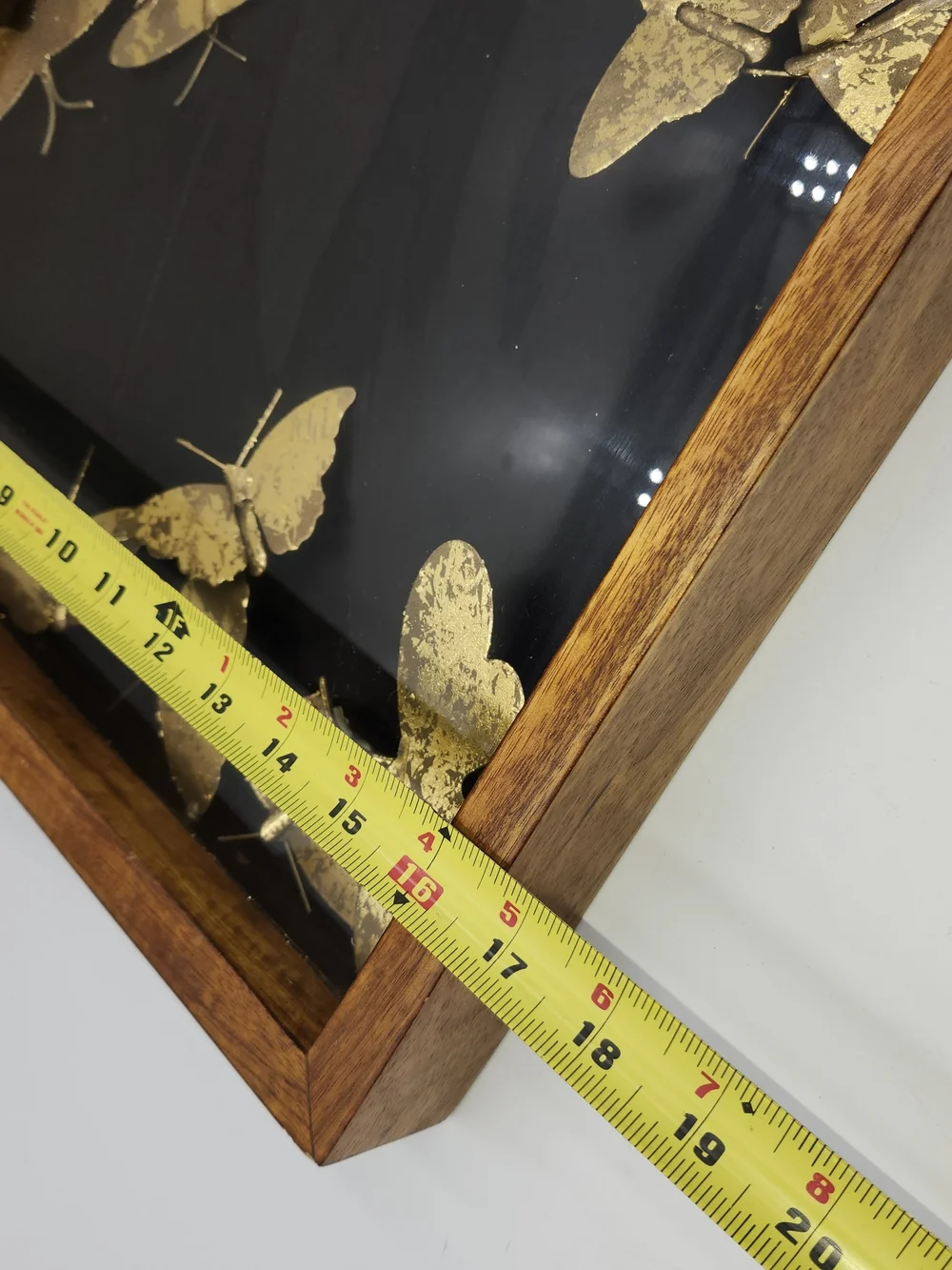 Peir 1 Vintage Gold Butterfly Serving Tray Glass Top Wood Frame Brass Handles